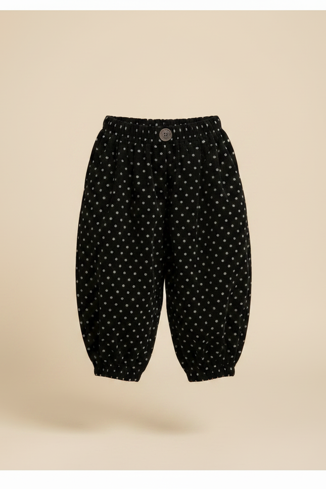 Pantalon Fluide Noir Pois Blancs Côtelé Ample Enfant - Cordé - vue 3
