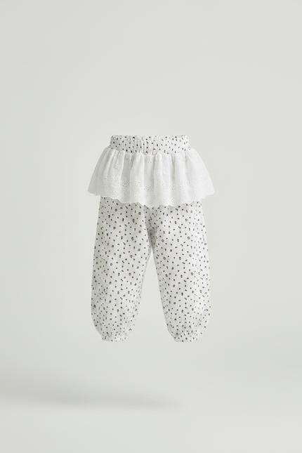Pantalon Fluide Blanc Imprimé Floral Bouffant Fille - Coton - vue 3
