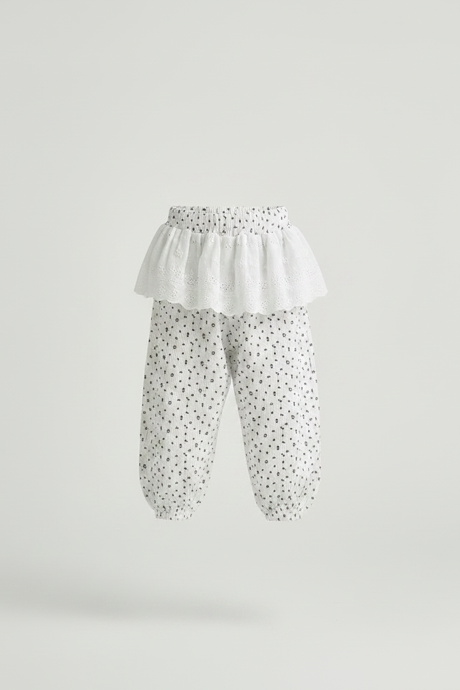 Pantalon Fluide Blanc Imprimé Floral Bouffant Fille - Coton - vue 3