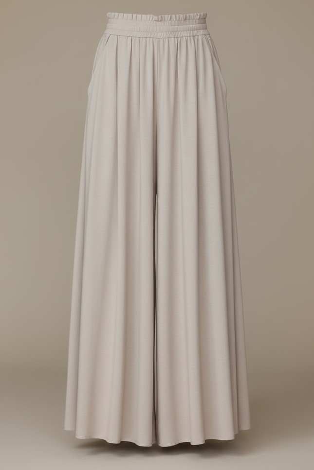 Pantalon Fluide Grande Taille Femme Taille Élastiquée - Beige Viscose - vue 3
