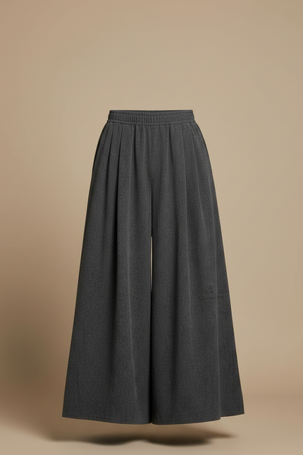 Pantalon Fluide Gris Ample Plissé Viscose Minimaliste - vue 3