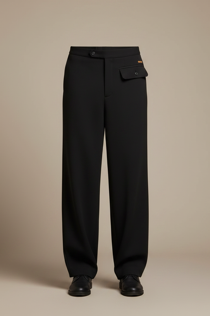 Pantalon Fluide Noir Ample Laine Élégant Décontracté Homme - vue 3