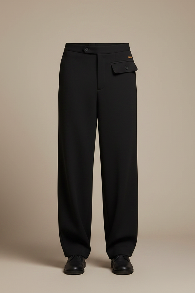 Pantalon Fluide Noir Ample Laine Élégant Décontracté Homme - vue 3