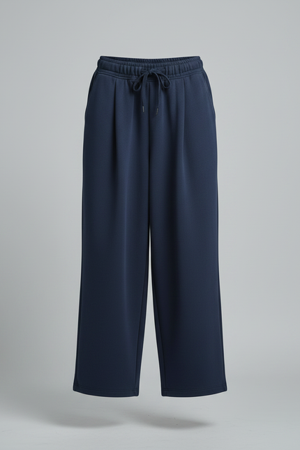 Pantalon Fluide Bleu Marine Ample Décontracté Cordon Femme - Molleton - vue 3