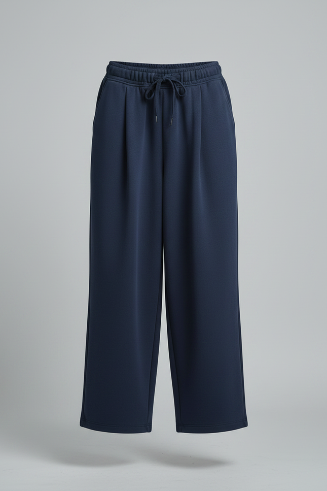 Pantalon Fluide Bleu Marine Ample Décontracté Cordon Femme - Molleton - vue 3