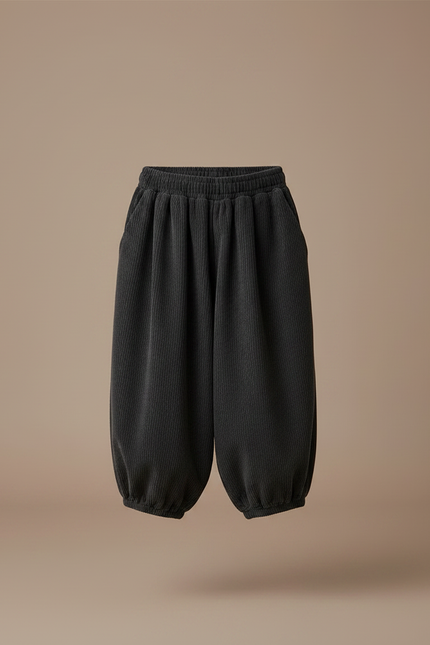 Pantalon Fluide Côtelé Gris Ample Rétro Enfant - Cordé - vue 3