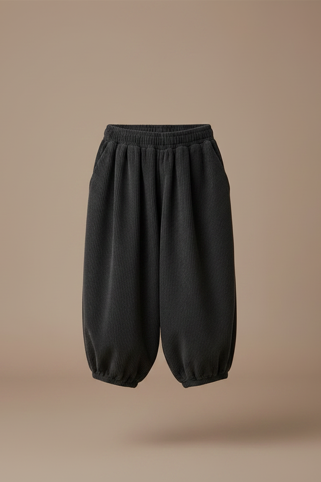 Pantalon Fluide Côtelé Gris Ample Rétro Enfant - Cordé - vue 3