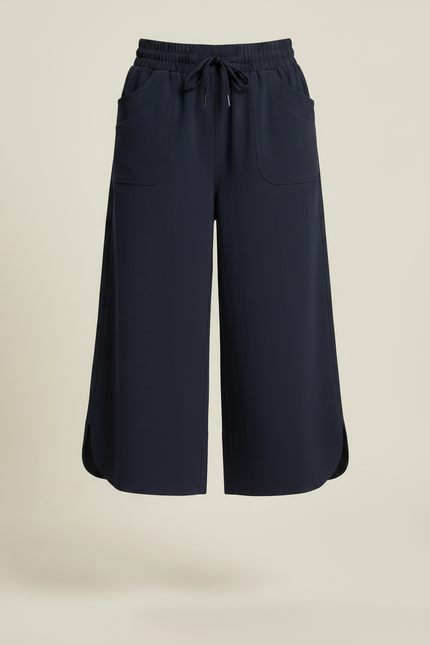 Pantalon Fluide Bleu Marine Ample Décontracté Léger Cordon - Viscose - vue 3