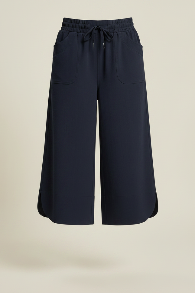 Pantalon Fluide Bleu Marine Ample Décontracté Léger Cordon - Viscose - vue 3