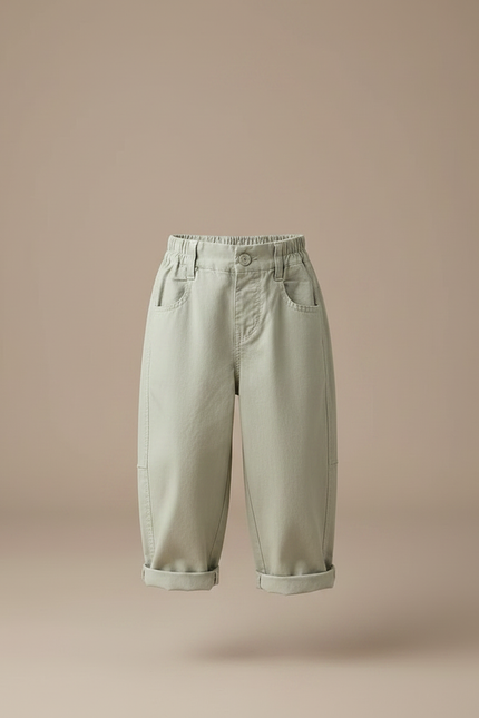 Pantalon Fluide Vert Ample Coton Décontracté Enfant - vue 3