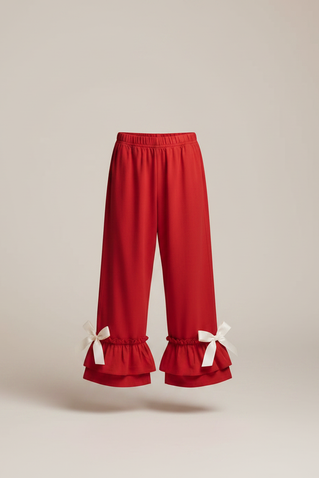 Pantalon Fluide Rouge Ample Volants Nœuds Enfant - Viscose - vue 3