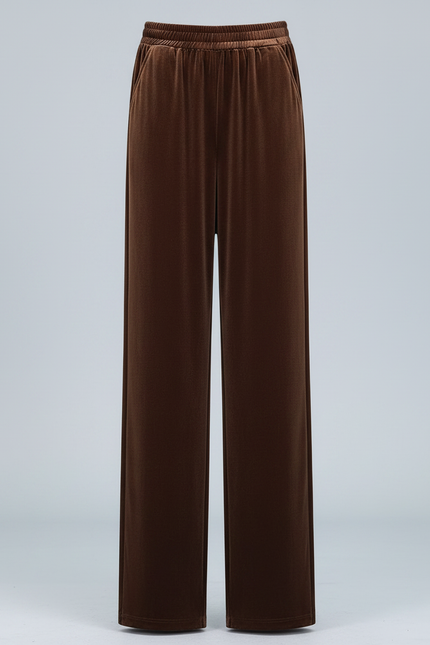 Pantalon Fluide Velours Marron Ample Élastique Femme - vue 3