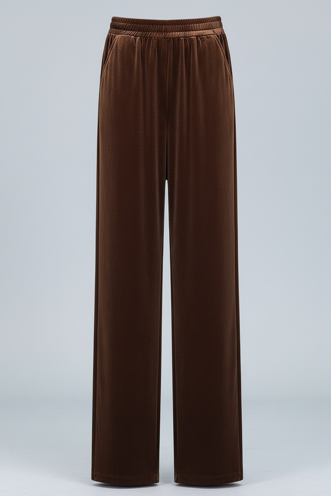 Pantalon Fluide Velours Marron Ample Élastique Femme - vue 3
