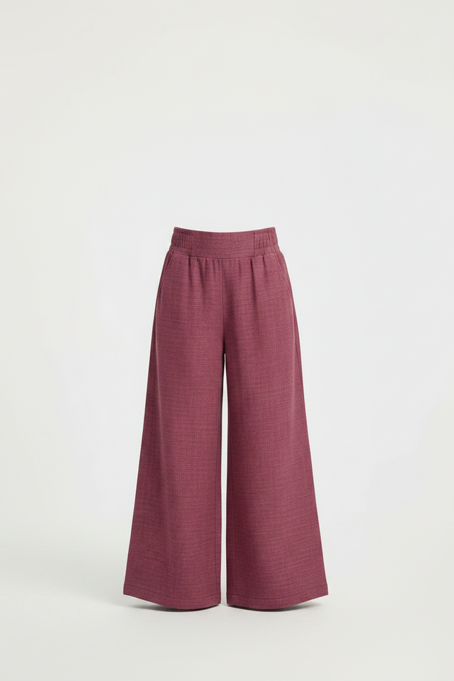 Pantalon Fluide Bordeaux Ample Confortable Texturé - Tweed - vue 3