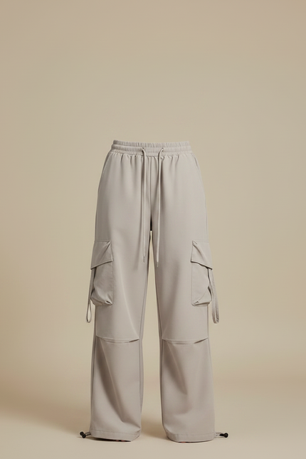 Pantalon Fluide Gris Ample Cargo Décontracté Léger - Polyester - vue 3