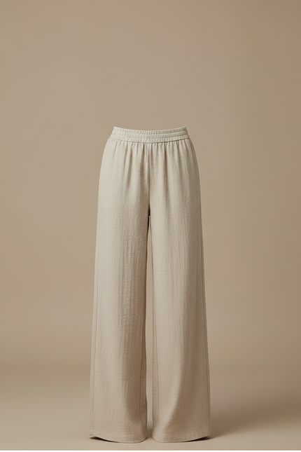 Pantalon Fluide Beige Large Taille Haute Femme - Lin - vue 3