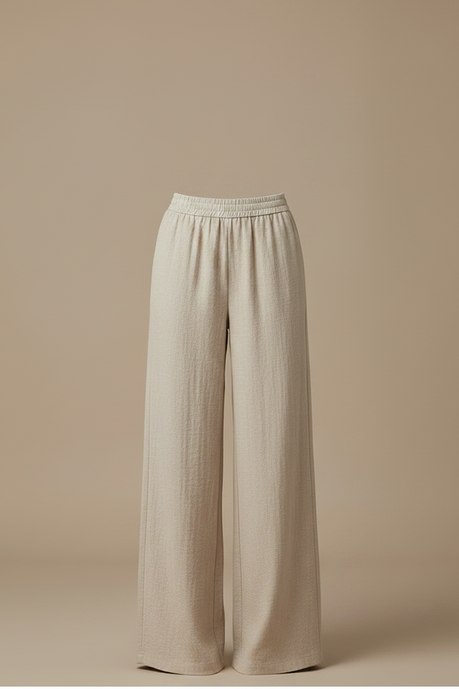 Pantalon Fluide Beige Large Taille Haute Femme - Lin - vue 3