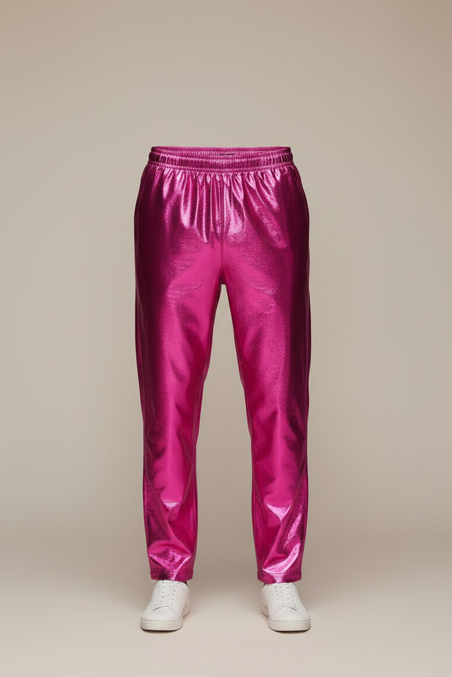 Pantalon Fluide Rose Métallisé Brillant Décontracté Homme - Polyester - vue 3