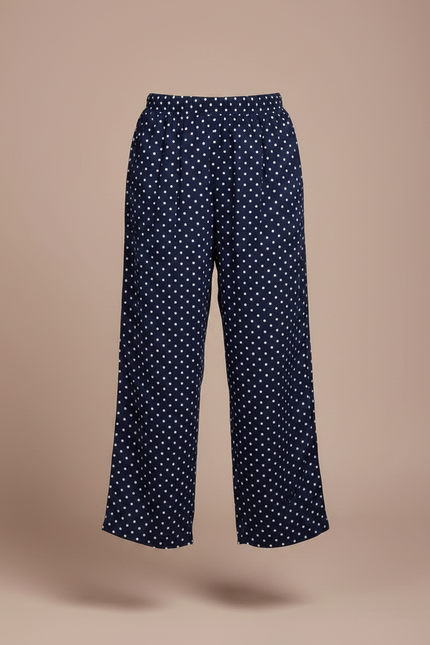 Pantalon Fluide Bleu Marine Points Blancs Ample - Viscose - vue 3