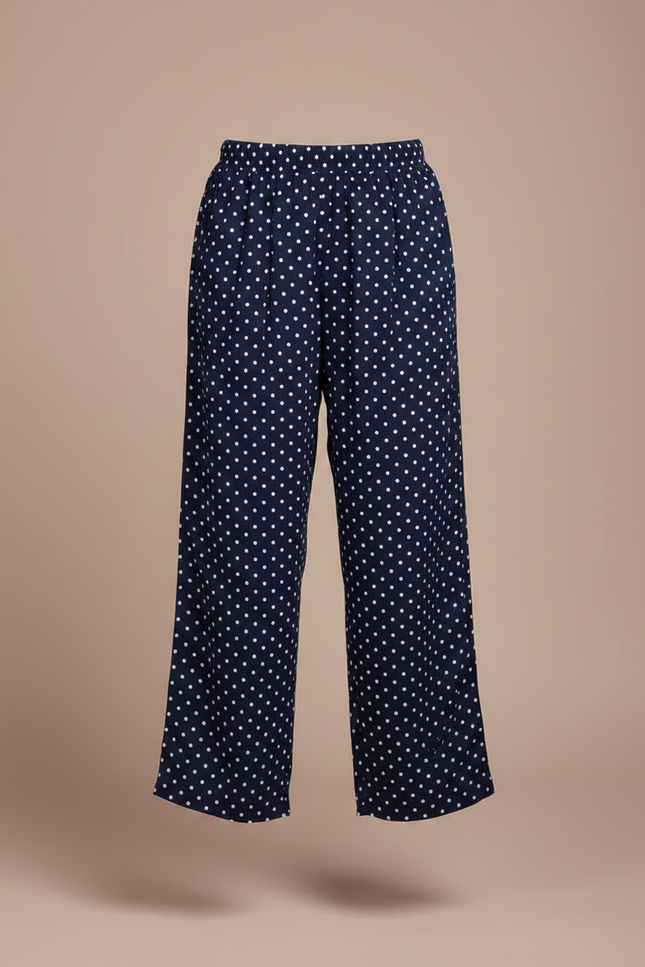Pantalon Fluide Bleu Marine Points Blancs Ample - Viscose - vue 3