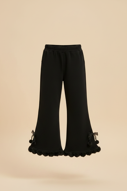 Pantalon Fluide Noir Évasé Pompons Fille Hiver - Molleton - vue 3