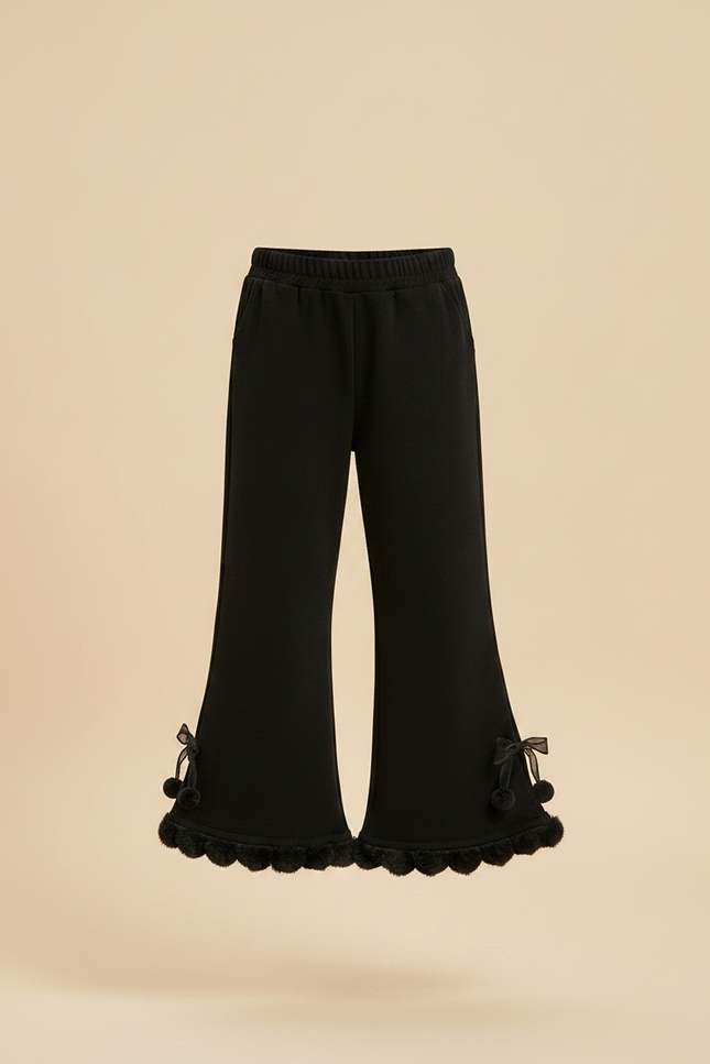 Pantalon Fluide Noir Évasé Pompons Fille Hiver - Molleton - vue 3