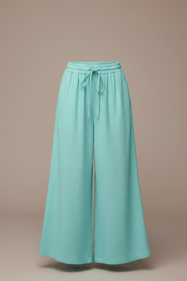 Pantalon Fluide Ample Vert Menthe Cordon Confortable - Lin - vue 3