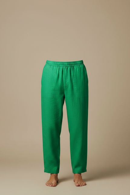 Pantalon Fluide Vert Émeraude Homme Lin Ample Décontracté - vue 3