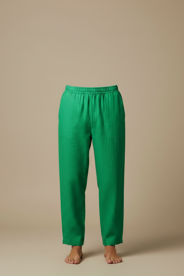 Pantalon Fluide Vert Émeraude Homme Lin Ample Décontracté - vue 3