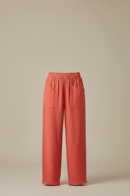 Pantalon Fluide Corail Lin Ample Confortable Été - Orange - vue 3