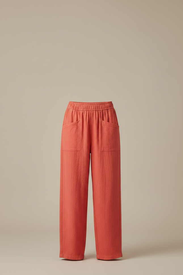 Pantalon Fluide Corail Lin Ample Confortable Été - Orange - vue 3