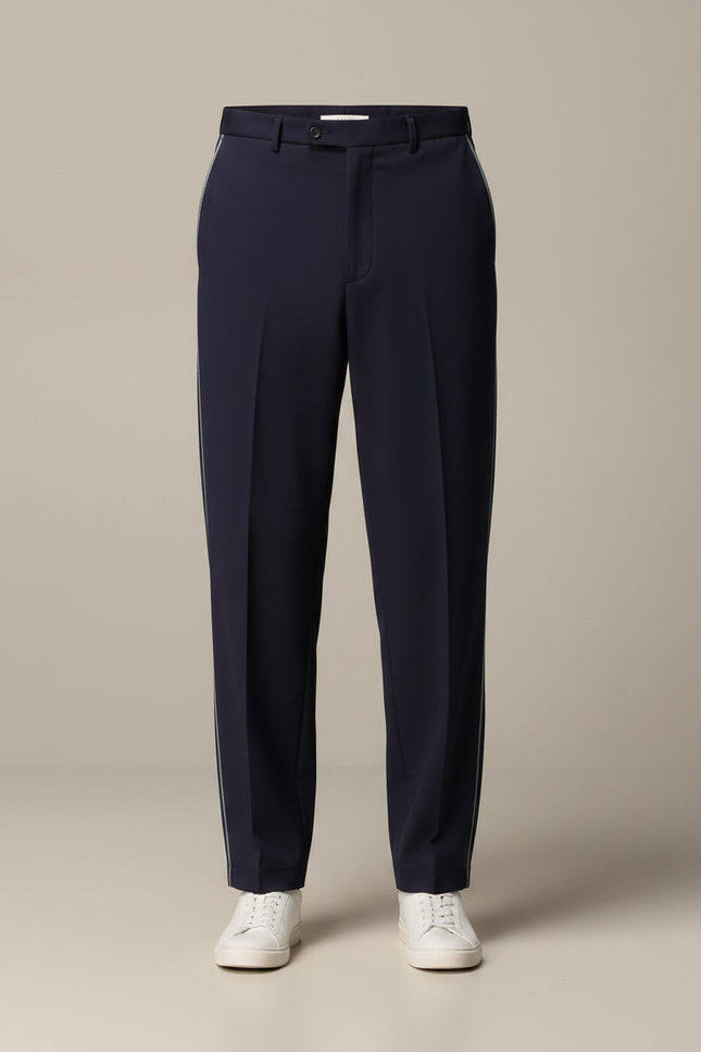 Pantalon Fluide Homme Bleu Marine Droit Élégant Décontracté - Polyester - vue 3