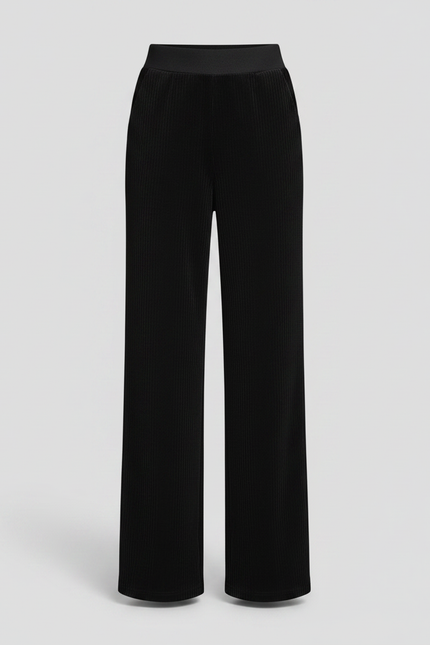 Pantalon Fluide Noir Velours Côtelé Taille Haute Ample - Cordé - vue 3