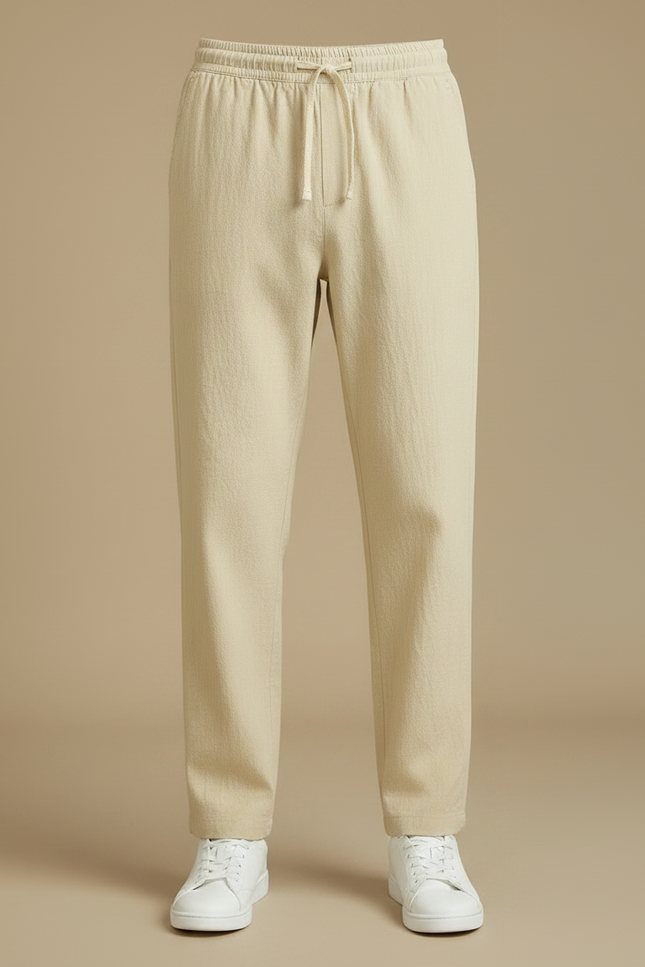 Pantalon Fluide Beige Coton Lin Ample Décontracté Homme - vue 3