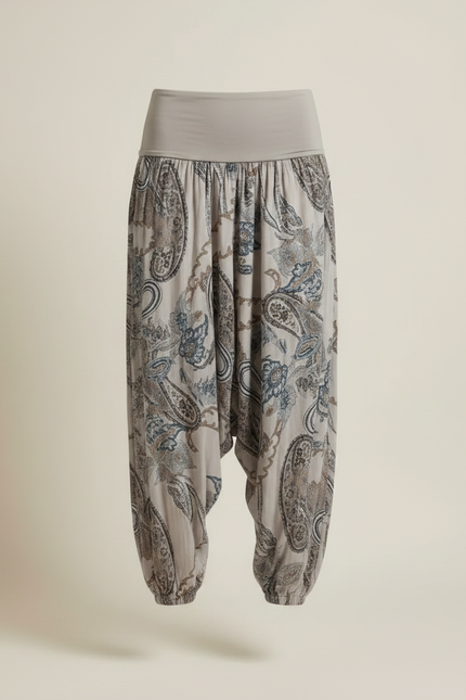 Pantalon Fluide Gris Paisley Ample Confortable Bohème - Viscose - vue 3