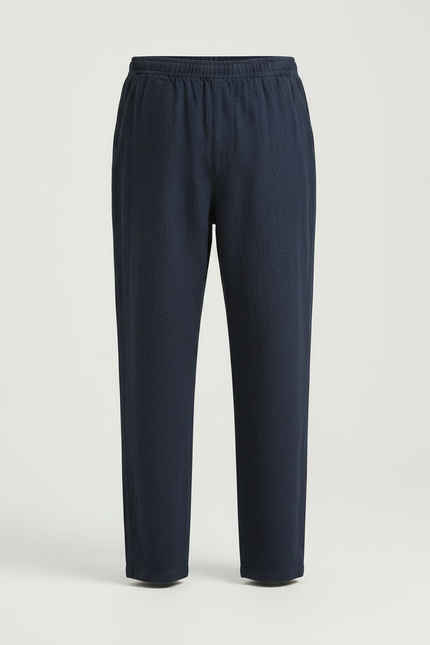 Pantalon Fluide Bleu Marine Coton Lin Ample Décontracté Homme - vue 3