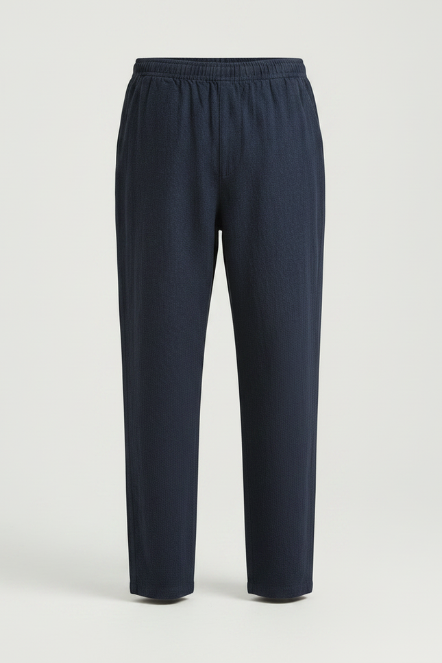 Pantalon Fluide Bleu Marine Coton Lin Ample Décontracté Homme - vue 3