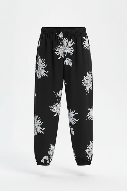 Pantalon Fluide Noir Fleuri - Imprimé Viscose - vue 3