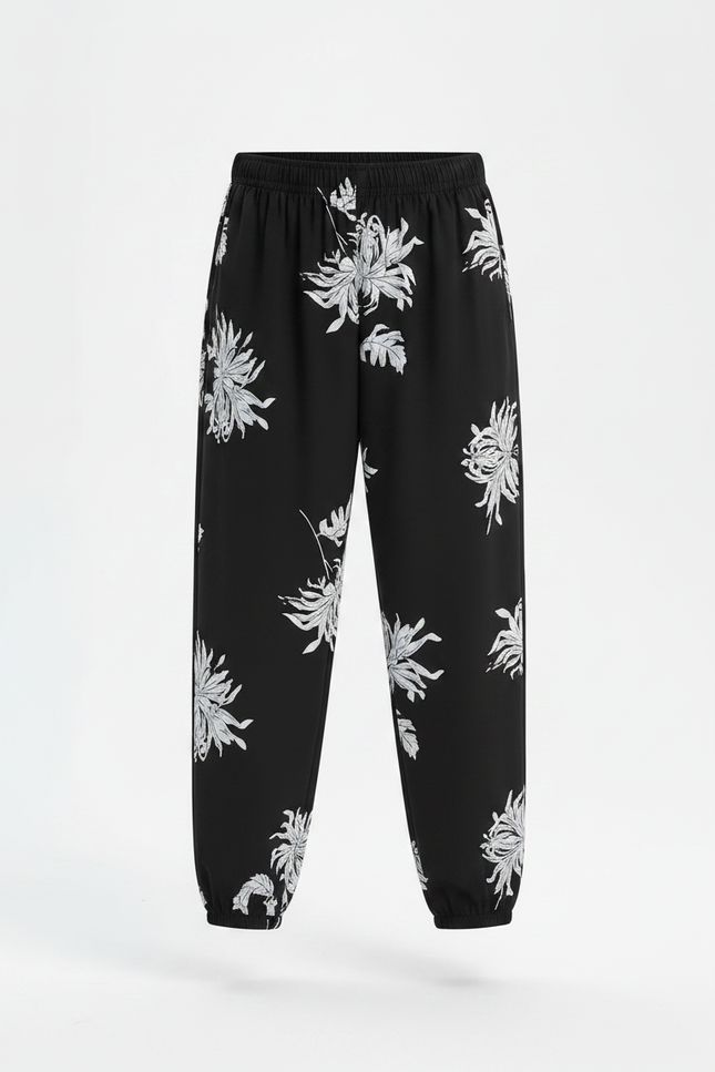 Pantalon Fluide Noir Fleuri - Imprimé Viscose - vue 3