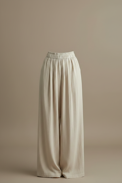 Pantalon Fluide Beige Ample Taille Haute Confortable - Lin - vue 3