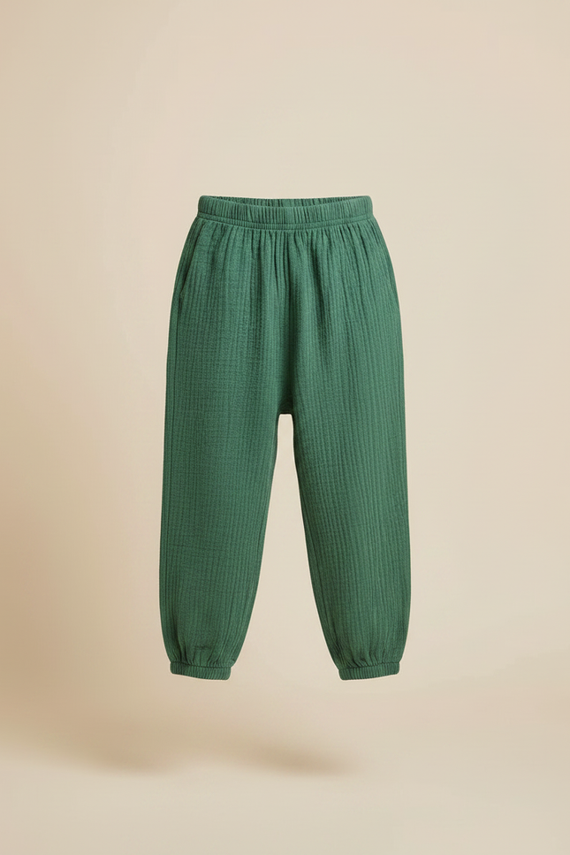 Pantalon Fluide Vert Ample Gaze Coton Confortable Enfant - vue 3