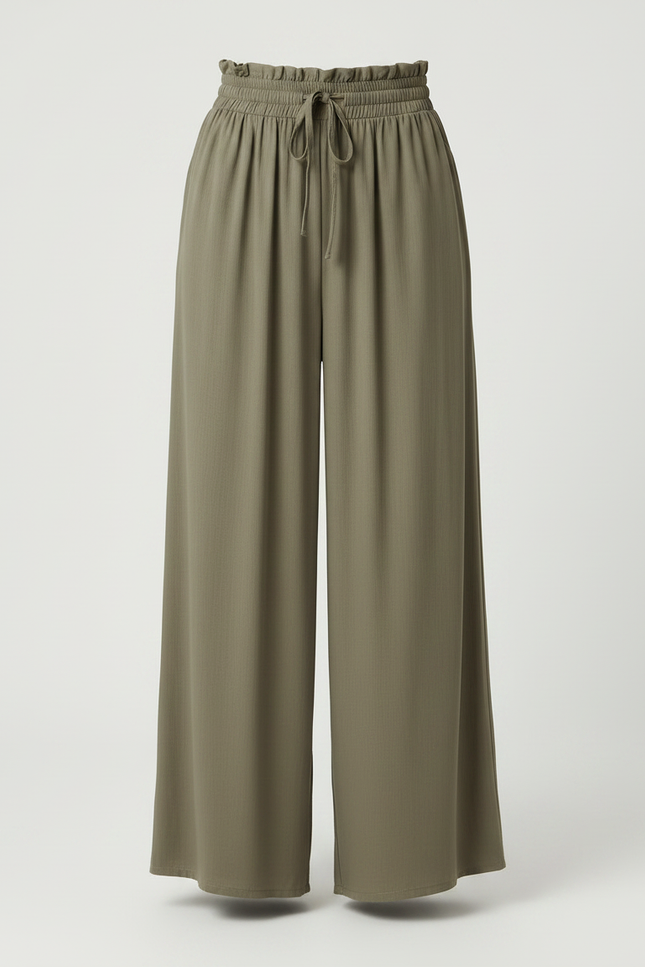 Pantalon Large Fluide Kaki - Viscose - vue 3