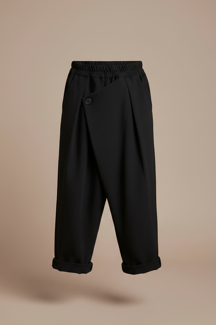 Pantalon Fluide Noir Ample Boutonné Garçon Décontracté - Polyester - vue 3