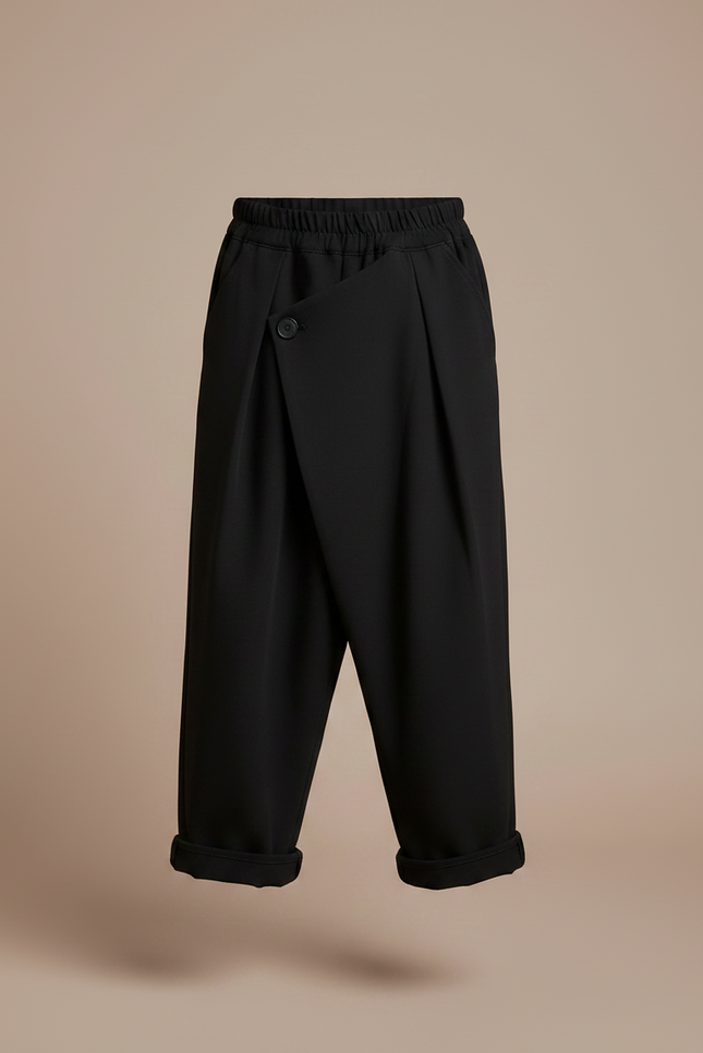 Pantalon Fluide Noir Ample Boutonné Garçon Décontracté - Polyester - vue 3
