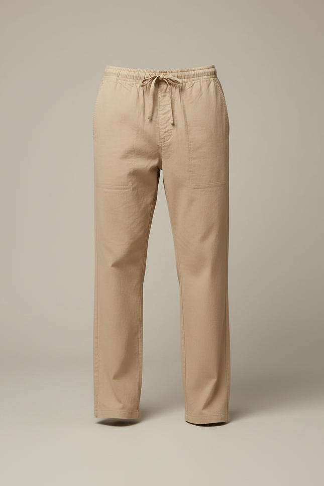 Pantalon Fluide Beige Coton Décontracté Ample Cordon - vue 3