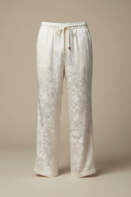 Pantalon Fluide Blanc Ample Jacquard Satiné Homme Élégant - vue 3