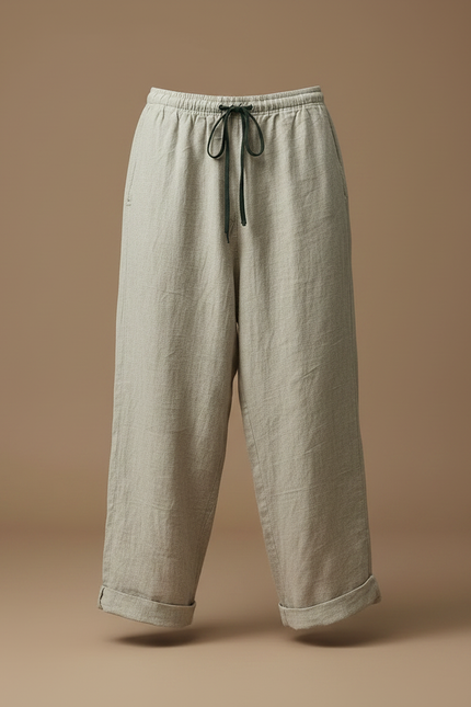 Pantalon Fluide Lin Beige Ample Cordon Homme - vue 3