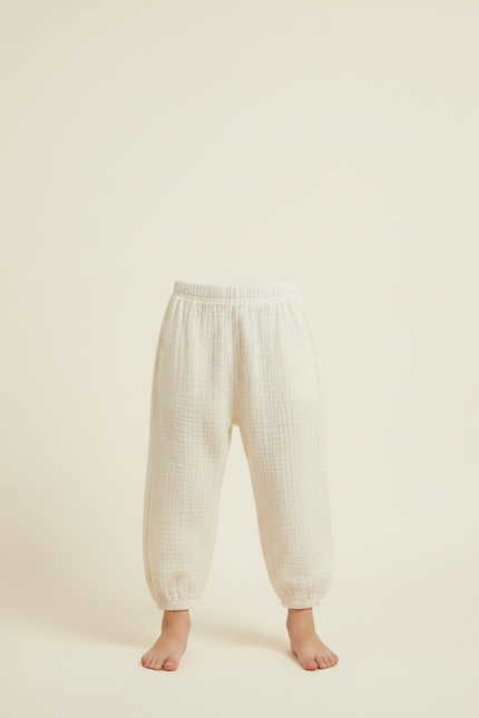 Pantalon Fluide Coton Crêpé Ample Beige Enfant - vue 3