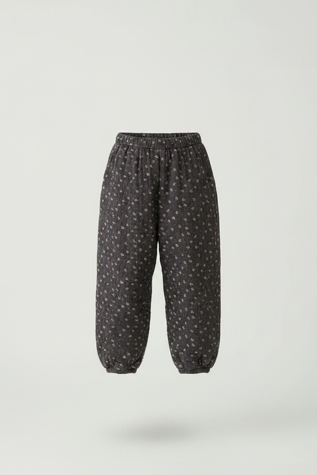 Pantalon Fluide Gris Floral Matelassé Ample Fille - Coton - vue 3