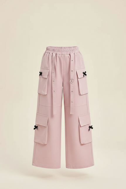 Pantalon Fluide Rose Cargo Ample Fille Ceinturé - Gabardine - vue 3